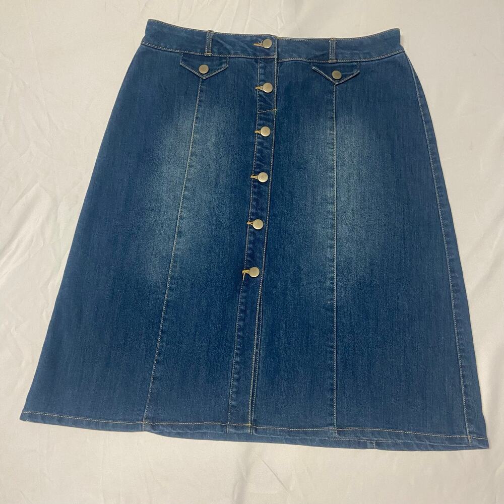 Est. 1946 Denim Jean Skirt Size 14 Button Front Cottage Core Hygge 90's Vintage